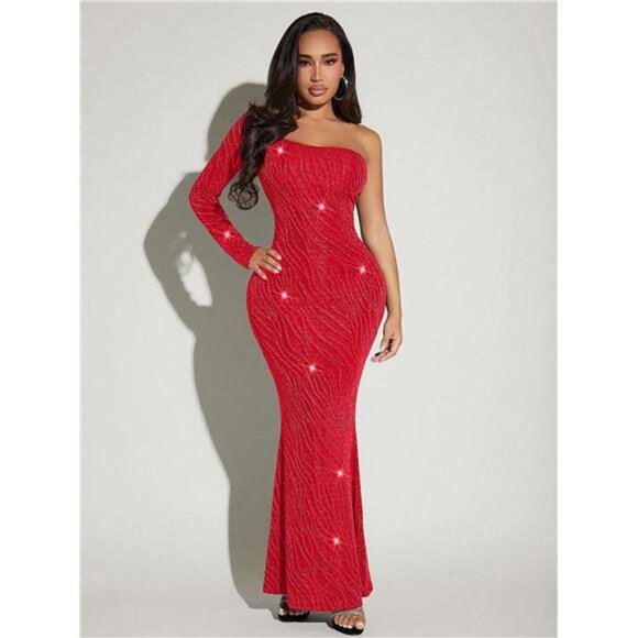 Variété Boutique Dresses & Skirts - Party Texture Fishtail Long Dress One Shoulder Women's Dress